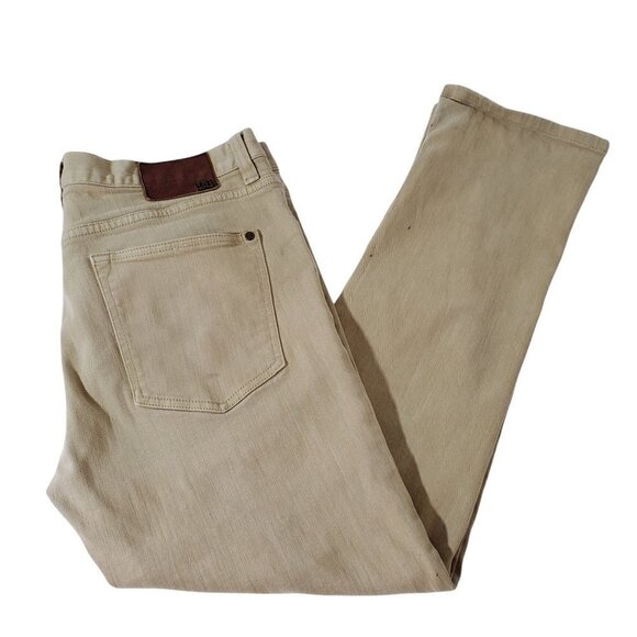 VTG DC Shoes Tan Jean 34/28 Button Fly Slim Skateboard Stretch Leather Logo - Picture 4 of 8